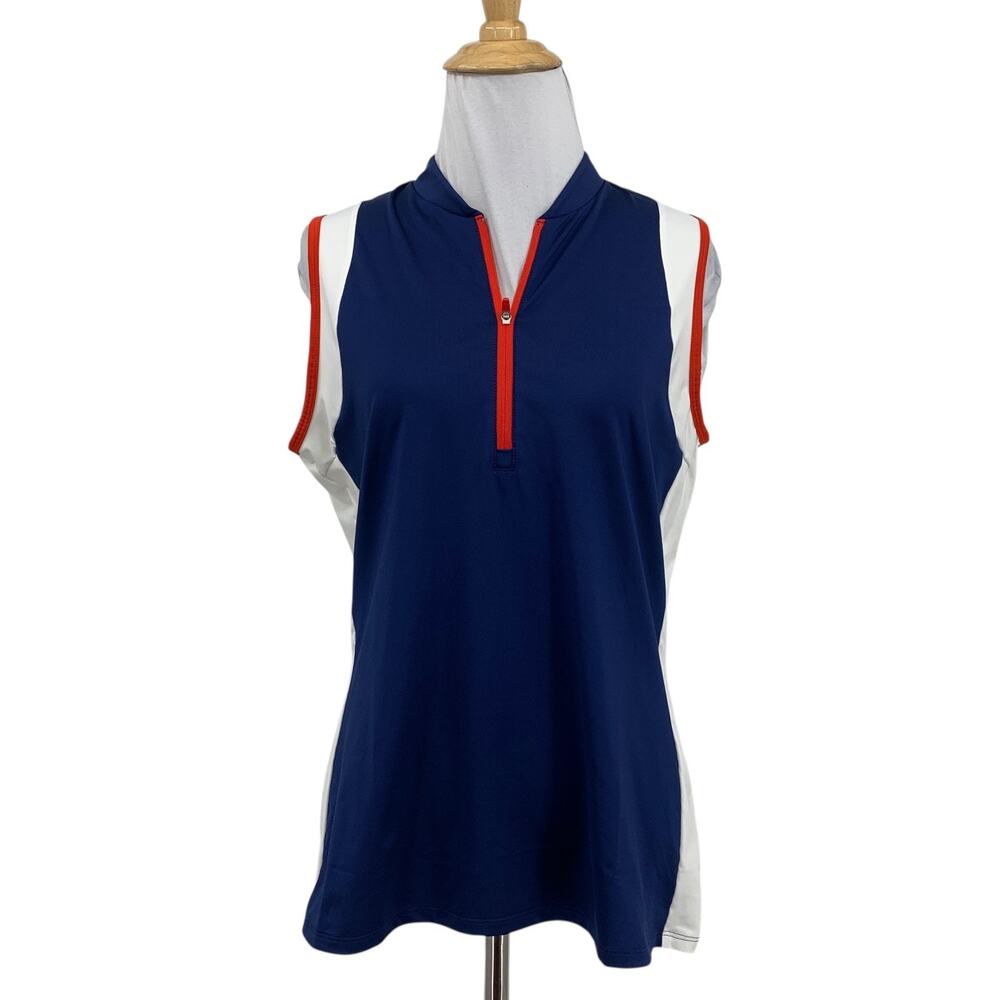 Adidas Polo Shirt Womens M Medium Quarter Zip Colorblock Sleeveless Performance